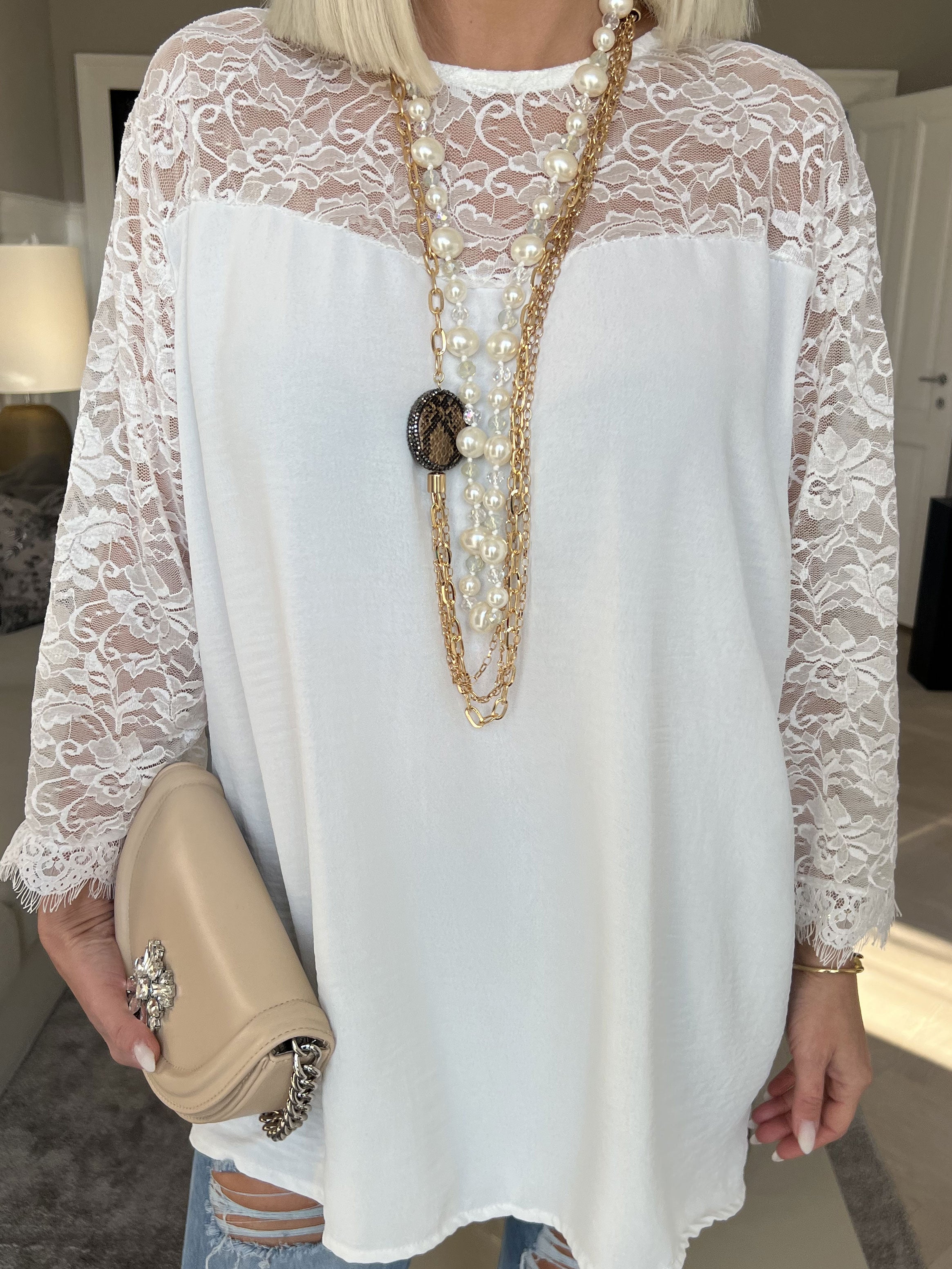 Nadine - Söt plus size spetstunika med rosett i ryggen